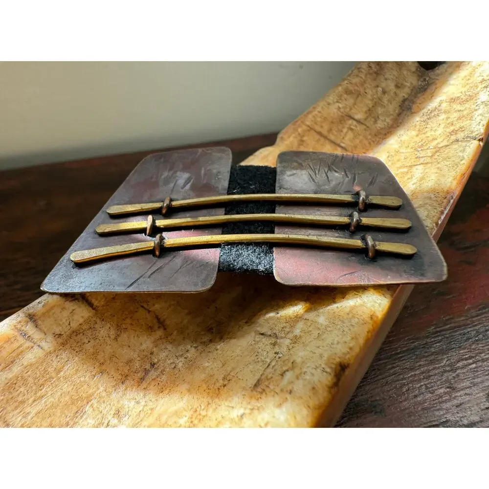 Vintage 1990s Janice Ho JH Signed Mixed Metal Brutalist Architectural Brooch SF
